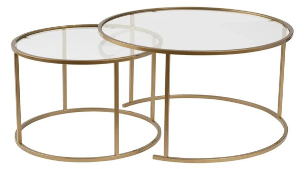 Set 2 masute cafea AURUM, transparent/auriu, sticla/metal