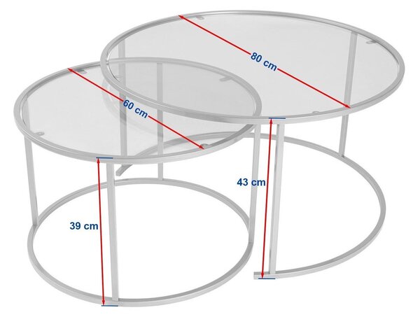 Set 2 masute cafea AURUM, transparent/auriu, sticla/metal
