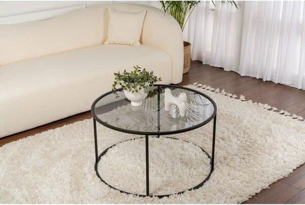 Masuta cafea AURUM, negru, sticla/metal, 80x80x43 cm