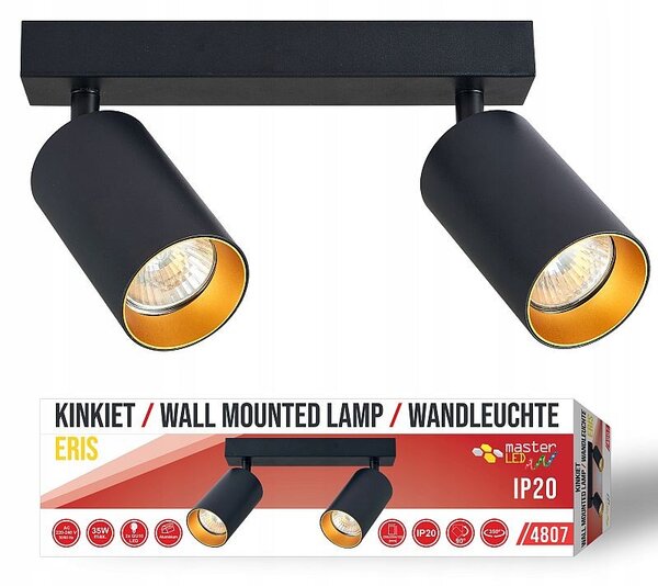 Aplica dubla pentru interior, Eris Gold, stil modern, abajur reglabil, IP20