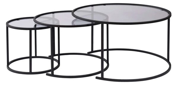 Set 3 masute cafea AURUM, transparent/negru, sticla/metal