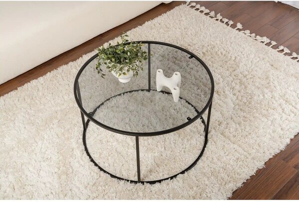 Masuta cafea AURUM, negru, sticla/metal, 80x80x43 cm