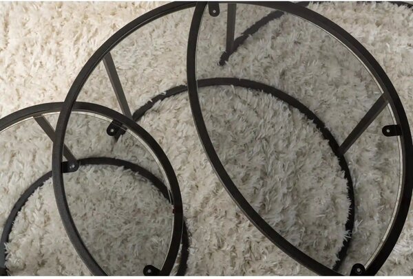 Set 3 masute cafea AURUM, transparent/negru, sticla/metal