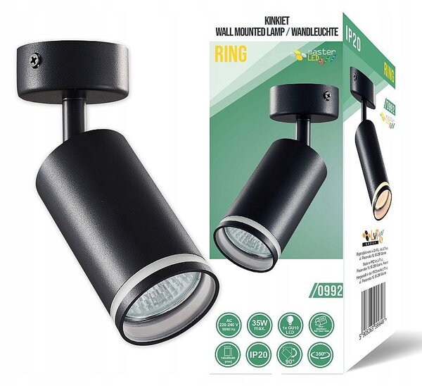 Aplica reglabila pentru interior, LED GU10 35W, IP20, negru, RING