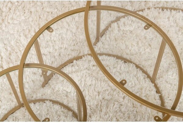 Set 3 masute cafea AURUM, transparent/auriu, sticla/metal