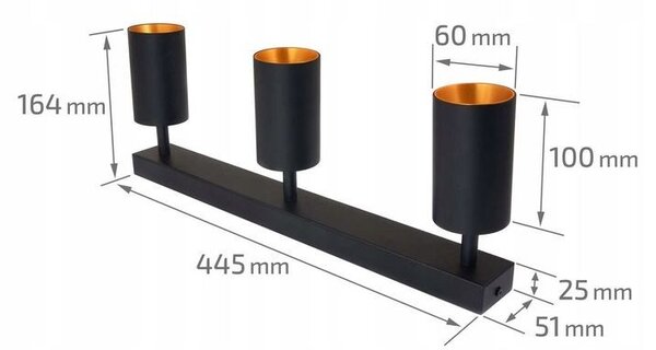 Aplica LED, 3 becuri GU10, IP20, abajururi rabatabile 90 grade, rotatie 350 grade, Eris Gold