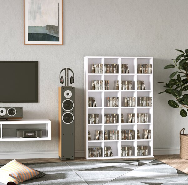 HOMCOM Bibliotecă Spațioasă, Dulap cu 24 Compartimente Reglabile, Design Modern, 130.5x89x20 cm, Alb, pentru Living sau Birou | Aosom Romania