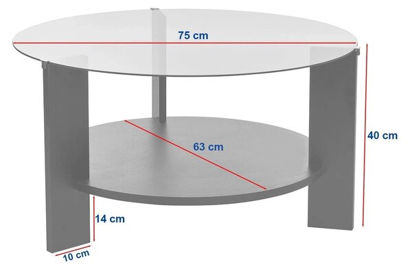 Masuta cafea CLARA, stejar safir/fumuriu, PAL/sticla, 75x75x40 cm