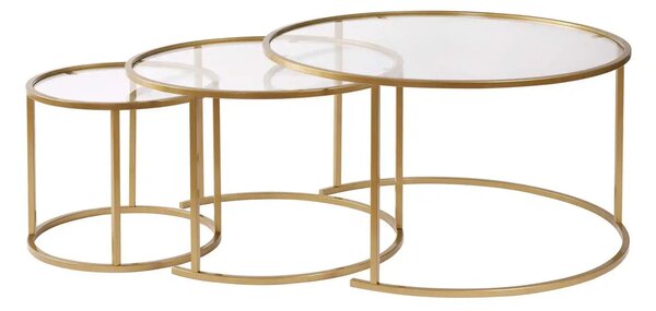 Set 3 masute cafea AURUM, transparent/auriu, sticla/metal