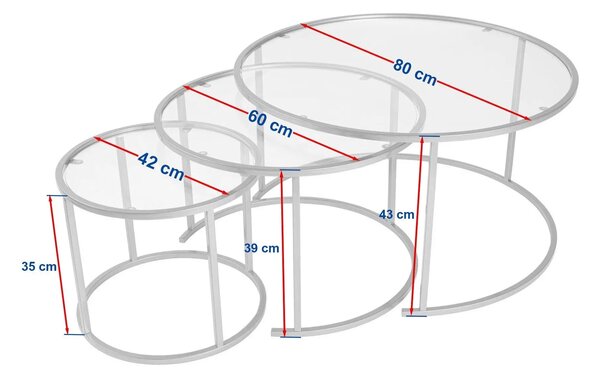 Set 3 masute cafea AURUM, transparent/auriu, sticla/metal