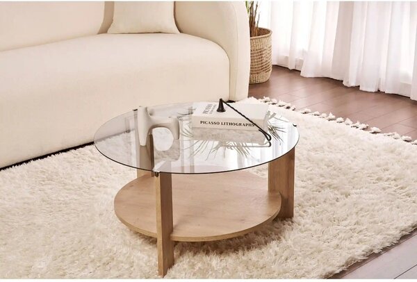 Masuta cafea CLARA, stejar safir/fumuriu, PAL/sticla, 75x75x40 cm