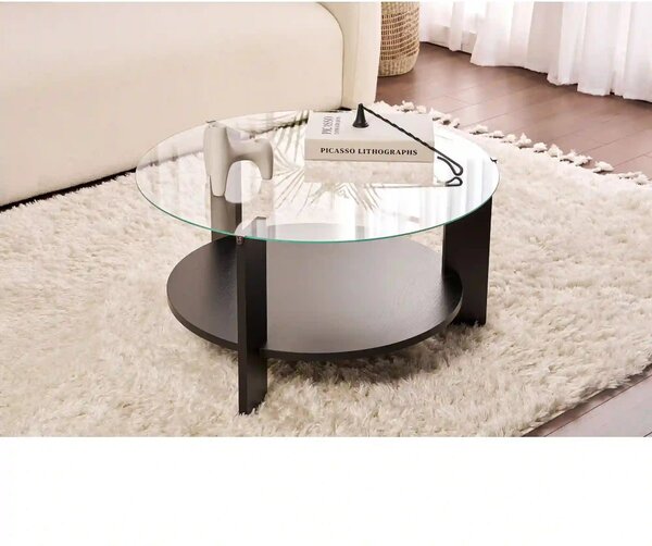 Masuta cafea CLARA, negru, PAL/sticla, 75x75x40 cm