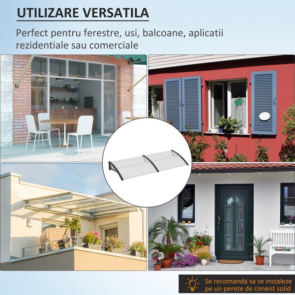 Outsunny Copertină Laterală de Exterior din Policarbonat și Aluminiu, 195x75x23 cm, Transparent | Aosom Romania