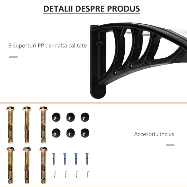 Outsunny Copertină Laterală de Exterior din Policarbonat și Aluminiu, 195x75x23 cm, Transparent | Aosom Romania