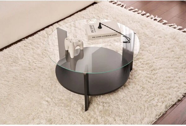Masuta cafea CLARA, negru, PAL/sticla, 75x75x40 cm