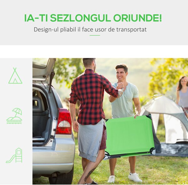 Sezlong Pliabil cu Orificiu pentru Fata si Perne Outsunny, pentru Gradina, Plaja si Camping, Verde | Aosom Romania