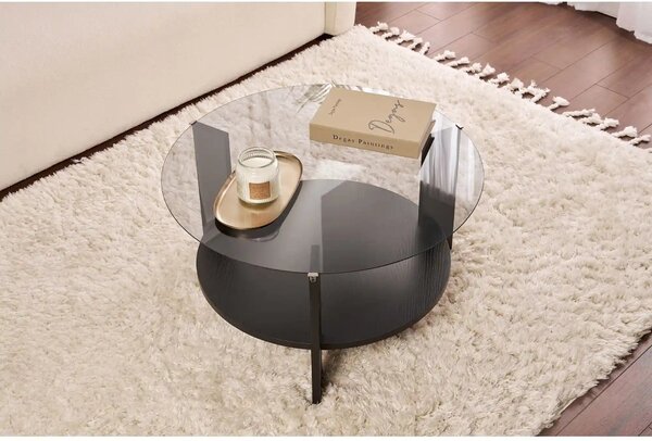 Masuta cafea CLARA, negru/fumuriu, PAL/sticla, 75x75x40 cm