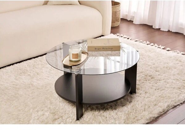 Masuta cafea CLARA, negru/fumuriu, PAL/sticla, 75x75x40 cm