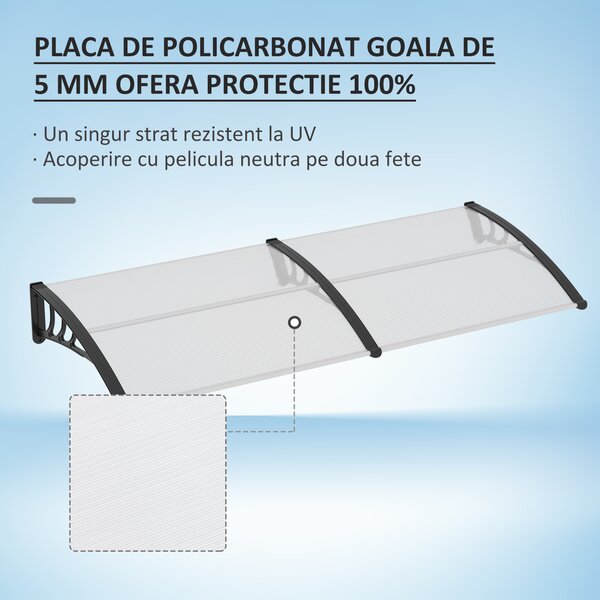 Outsunny Copertină Laterală de Exterior din Policarbonat și Aluminiu, 195x75x23 cm, Transparent | Aosom Romania