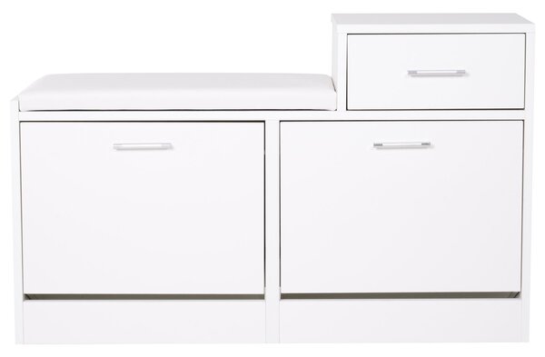 HOMCOM Dulap Pantofi cu Scaun Căptușit, 6 Perechi, 94.5x57x30cm, Lemn Granulat, Alb | Aosom Romania