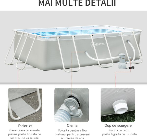 Outsunny Piscină Supraterană cu Pompă de Filtrare și Cadru de Oțel 291x190x75cm Gri Rezistentă și Ușor de Asamblat pentru Grădină | Aosom Romania