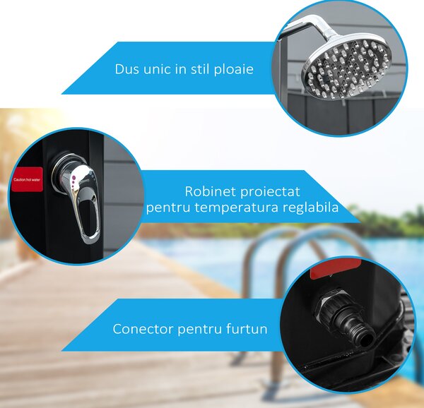 Dus Solar de Gradina Outsunny Incalzit 55° pentru Exterior, 35L cu Mixer, Negru | Aosom Romania