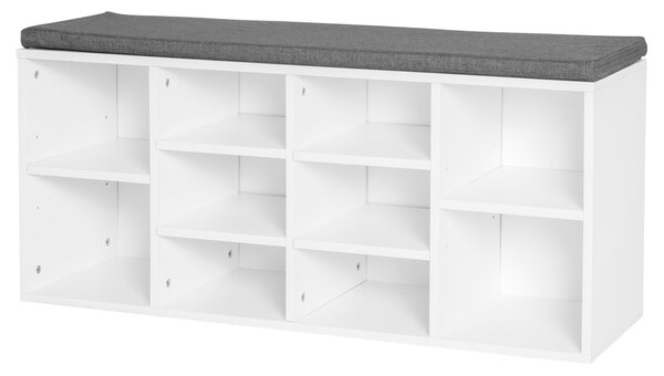 HOMCOM Bancheta Pantofar cu Rafturi Reglabile, Mobilier Hol din Lemn, Alb și Gri, 104x30x48cm | Aosom Romania