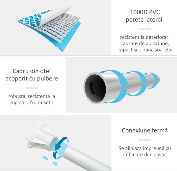Outsunny Piscină Supraterană cu Pompă de Filtrare și Cadru de Oțel 291x190x75cm Gri Rezistentă și Ușor de Asamblat pentru Grădină | Aosom Romania