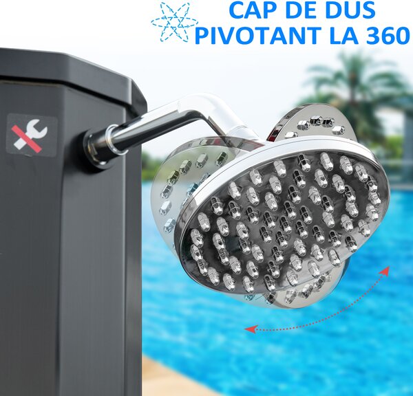 Dus Solar de Gradina Outsunny Incalzit 55° pentru Exterior, 35L cu Mixer, Negru | Aosom Romania