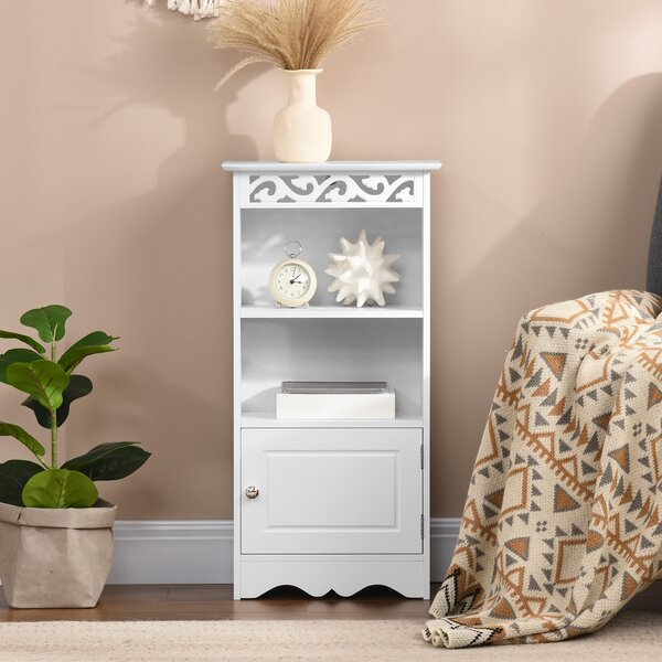Dulapior pentru Baie din Lemn, Decor Floral Sculptat, Mobilier pentru organizare baie Alb HOMCOM | Aosom RO