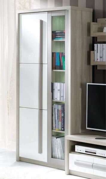 Vitrina ROMA 2, stejar/alb/gri, PAL/sticla, 90X43X194 CM