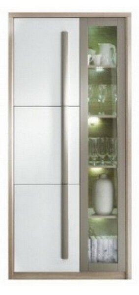 Vitrina ROMA 2, stejar/alb/gri, PAL/sticla, 90X43X194 CM