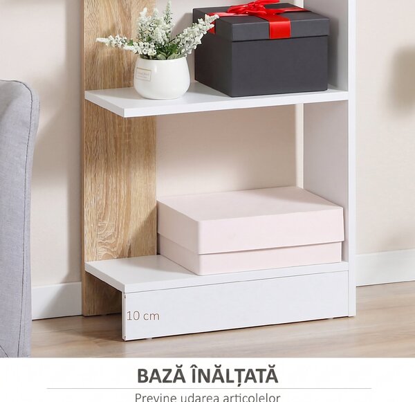 HOMCOM Bibliotecă de Perete cu 5 Rafturi și Dispozitiv Anti-Răsturnare din PAL 45x21x170 cm Alb Stejar | Aosom Romania