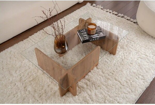 Masuta cafea FLAVIO, pin/transparent, PAL/sticla, 105x65x30 cm