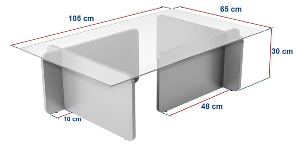 Masuta cafea FLAVIO, gri/transparent, PAL/sticla, 105x65x30 cm