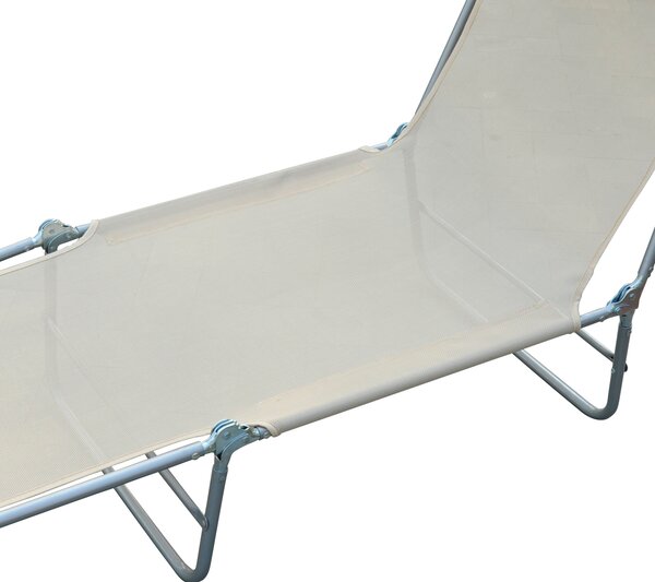 Outsunny Sezlong Pliabil pentru Grădină, Spătar Reclinabil, Confortabil, din Textilena, Crem, 182x56x28cm | Aosom Romania