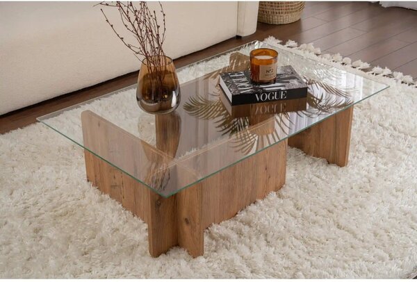 Masuta cafea FLAVIO, pin/transparent, PAL/sticla, 105x65x30 cm