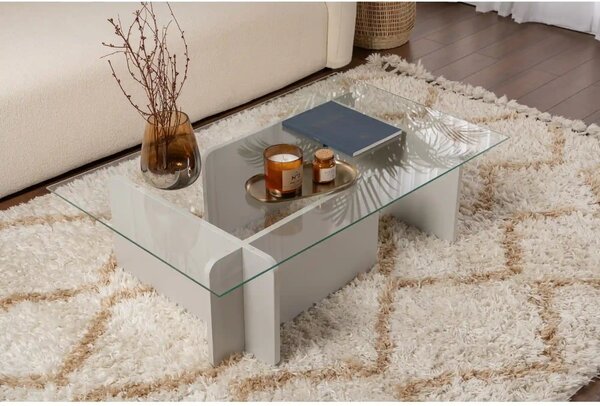 Masuta cafea FLAVIO, gri/transparent, PAL/sticla, 105x65x30 cm