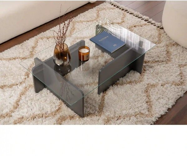 Masuta cafea FLAVIO, gri antracit/transparent, PAL/sticla, 105x65x30 c