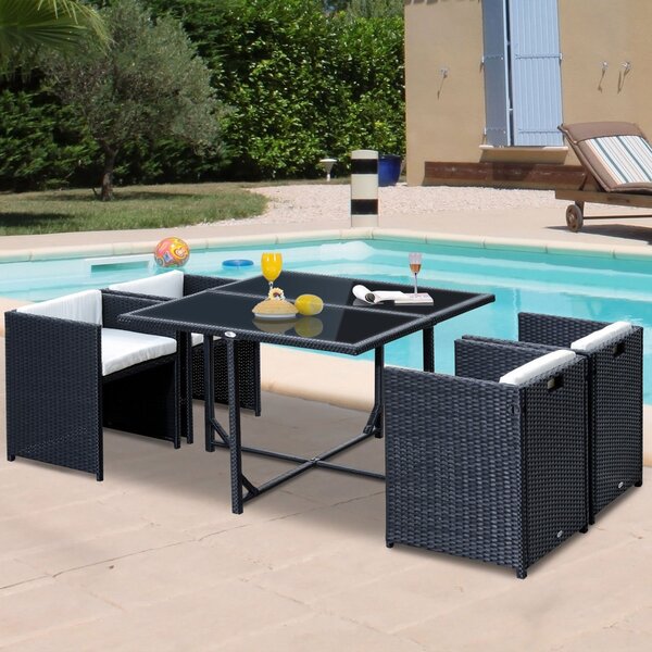 Outsunny Set Mobilier de Grădină cu Masă de Prânz, 4 Scaune și Perne, 109x109x72 cm, Negru | Aosom Romania