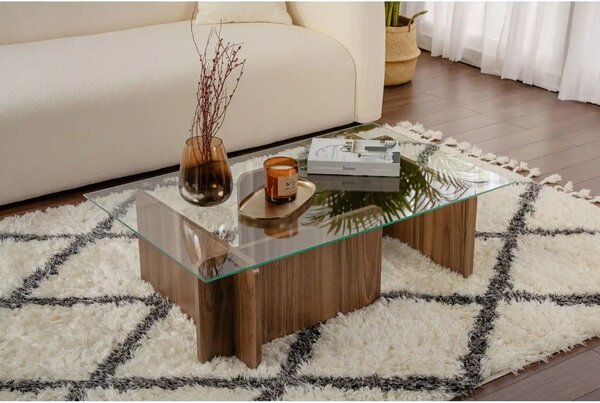Masuta cafea FLAVIO, nuc/transparent, PAL/sticla, 105x65x30 cm