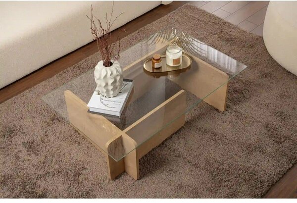 Masuta cafea FLAVIO, stejar miere/transparent, PAL/sticla, 105x65x30 c