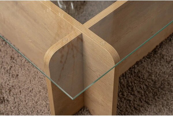 Masuta cafea FLAVIO, stejar miere/transparent, PAL/sticla, 105x65x30 c