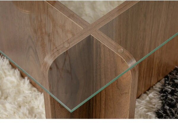 Masuta cafea FLAVIO, nuc/transparent, PAL/sticla, 105x65x30 cm