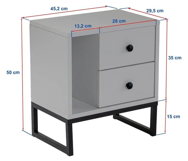 Noptiera GLIMMER, alb cu efect de marmura/negru, PAL/metal, 46x30x50 c