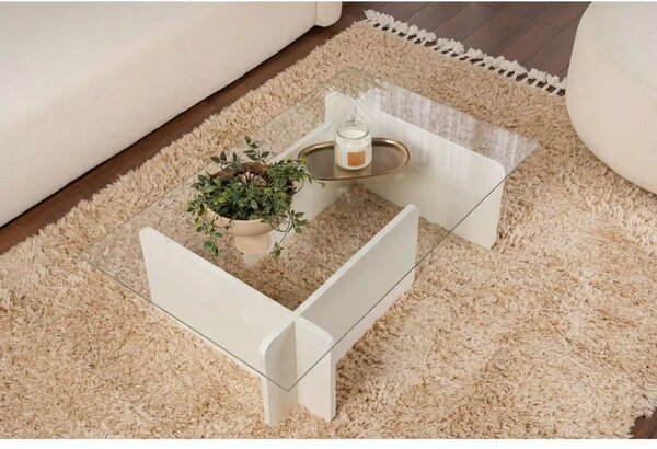 Masuta cafea FLAVIO, alb/transparent, PAL/sticla, 105x65x30 cm