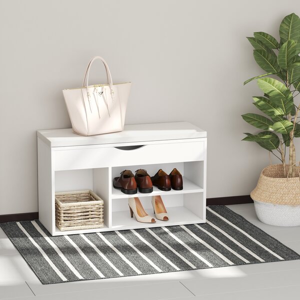 HOMCOM Dulap pentru Pantofi, Bancă cu Scaun Căptușit, Rabatabil, pentru Hol, 80x30x47 cm, Alb | Aosom Romania