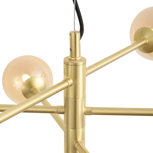 Art Deco hanglamp messing met amber glas 6-lichts - Ryan