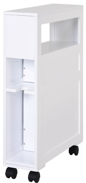 HOMCOM Mobilier Baie din Lemn, Rafturi și 2 Sertare, 16x52x66 cm, Design Modern, Alb | Aosom Romania