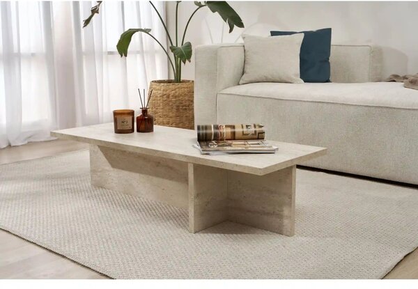 Masuta cafea HARBOR, bej cu efect de piatra travertin, PAL, 120x45x30